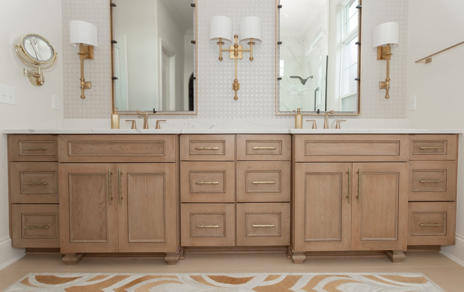Stone countertop samples displayed in the Drexel Interiors showroom