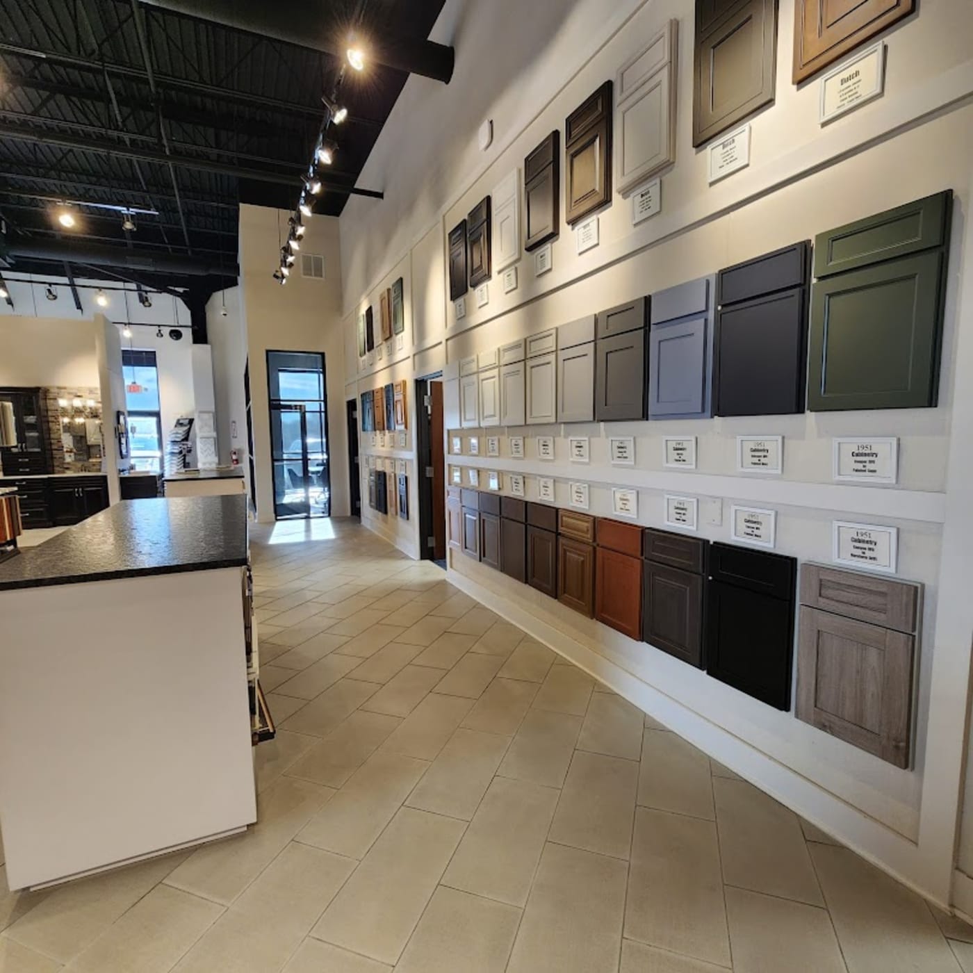 Cabinet door and finish displays in the Drexel Interiors showroom